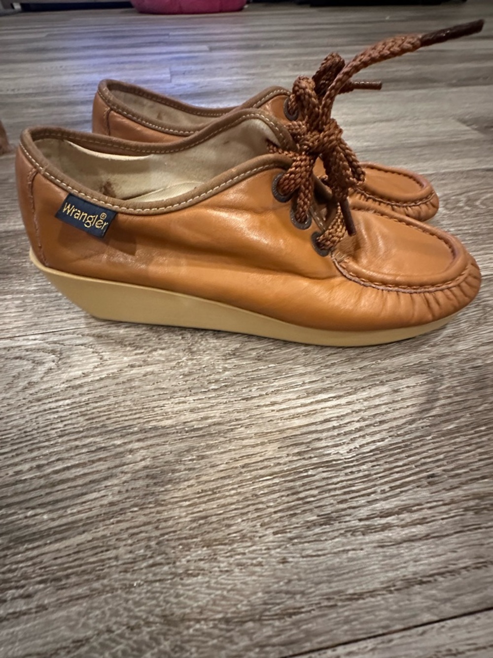 Vintage Wrangler Women's Cognac Leather Wedge Moccasins